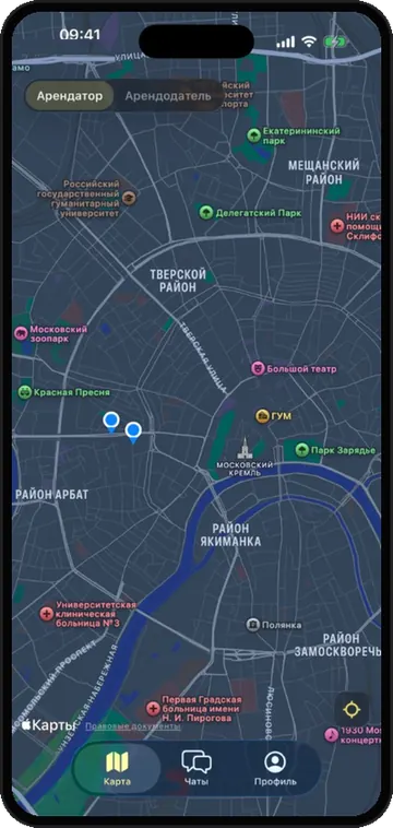 Карта PlaceSharing с вкладками
